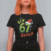 Six Seven Christmas Meme T Shirt For Women Funny Green Grinchy 6 7 with Santa Hat - Wonder Print Shop