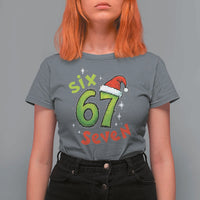 Six Seven Christmas Meme T Shirt For Women Funny Green Grinchy 6 7 with Santa Hat - Wonder Print Shop