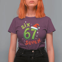 Six Seven Christmas Meme T Shirt For Women Funny Green Grinchy 6 7 with Santa Hat - Wonder Print Shop