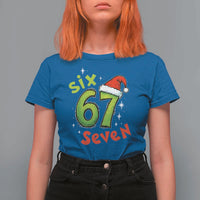 Six Seven Christmas Meme T Shirt For Women Funny Green Grinchy 6 7 with Santa Hat - Wonder Print Shop