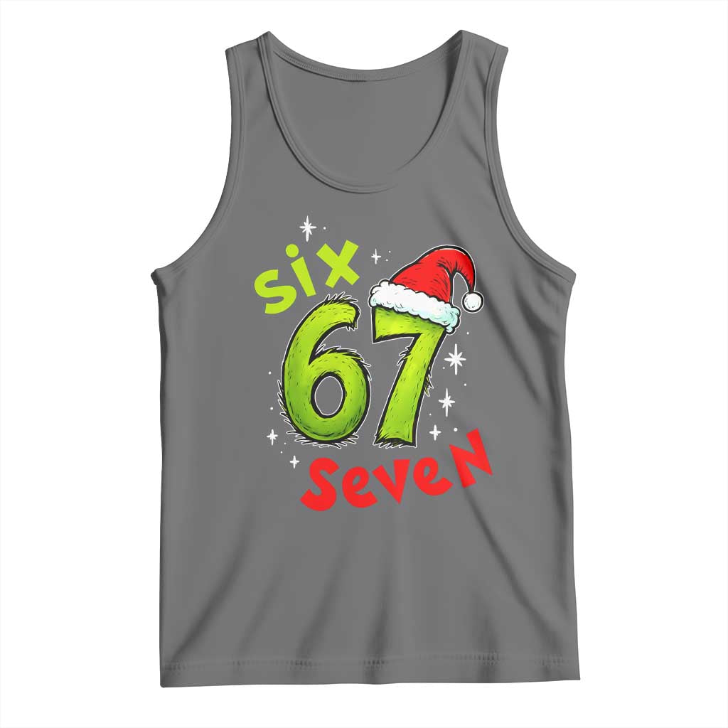 Six Seven Christmas Meme Tank Top Funny Green Grinchy 6 7 with Santa Hat - Wonder Print Shop