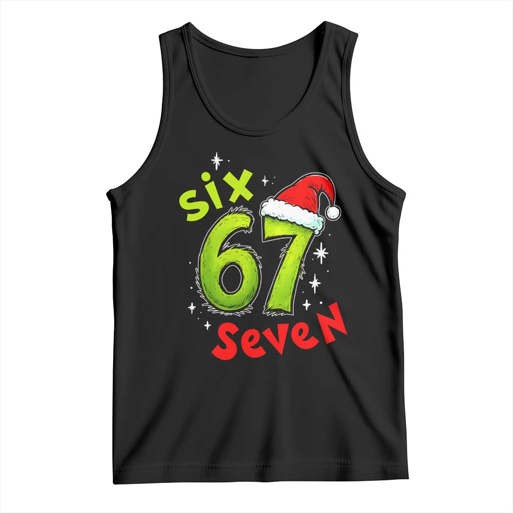Six Seven Christmas Meme Tank Top Funny Green Grinchy 6 7 with Santa Hat - Wonder Print Shop