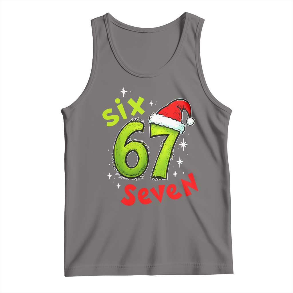 Six Seven Christmas Meme Tank Top Funny Green Grinchy 6 7 with Santa Hat - Wonder Print Shop