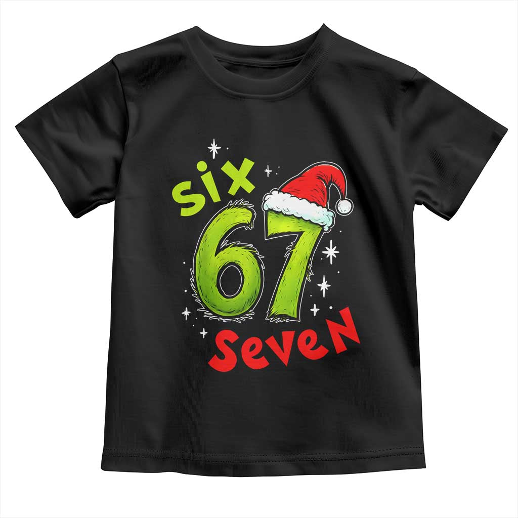 Six Seven Christmas Meme Toddler T Shirt Funny Green Grinchy 6 7 with Santa Hat - Wonder Print Shop