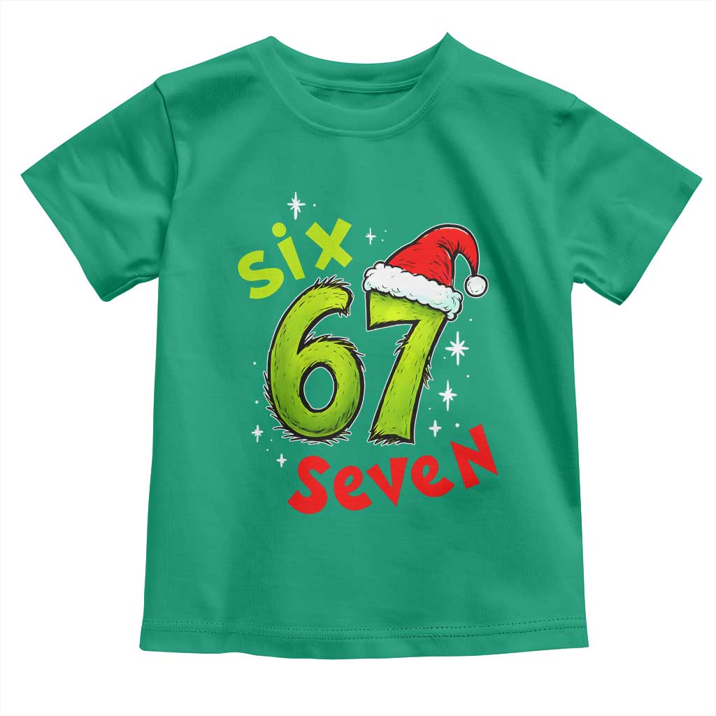 Six Seven Christmas Meme Toddler T Shirt Funny Green Grinchy 6 7 with Santa Hat - Wonder Print Shop