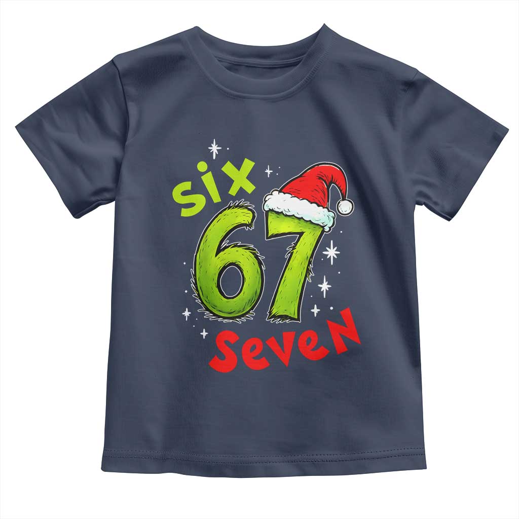 Six Seven Christmas Meme Toddler T Shirt Funny Green Grinchy 6 7 with Santa Hat - Wonder Print Shop