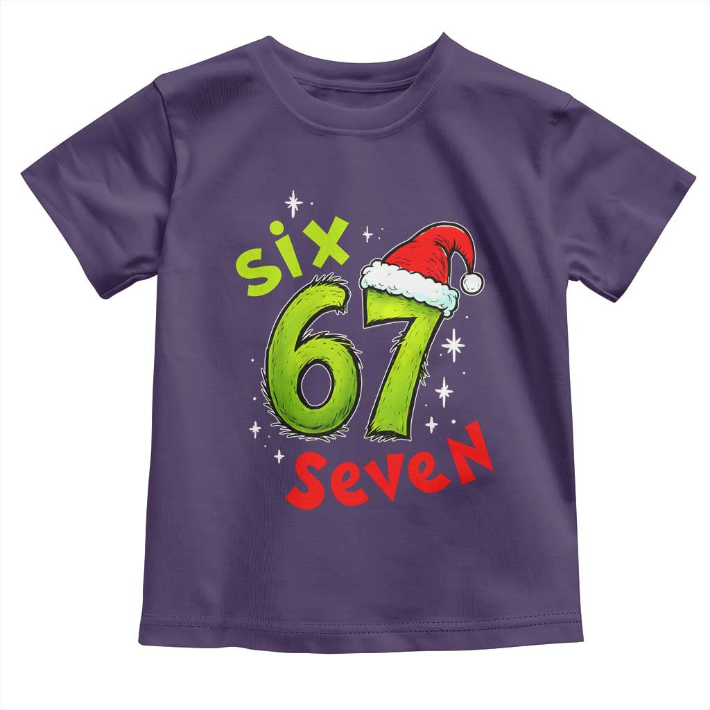 Six Seven Christmas Meme Toddler T Shirt Funny Green Grinchy 6 7 with Santa Hat - Wonder Print Shop