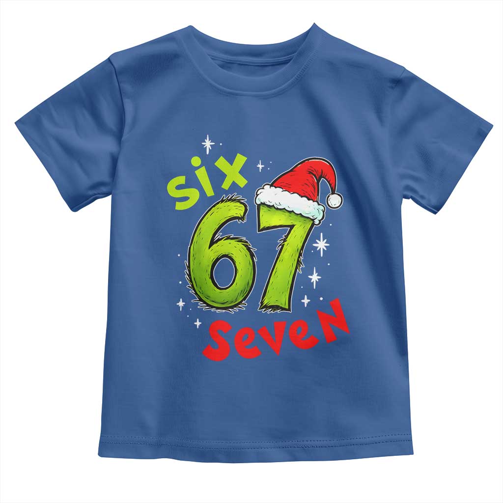 Six Seven Christmas Meme Toddler T Shirt Funny Green Grinchy 6 7 with Santa Hat - Wonder Print Shop