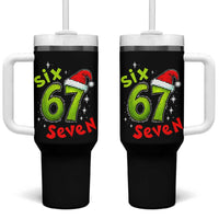 Six Seven Christmas Meme Tumbler With Handle Funny Green Grinchy 6 7 with Santa Hat - Wonder Print Shop