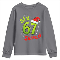 Six Seven Christmas Meme Youth Sweatshirt Funny Green Grinchy 6 7 with Santa Hat - Wonder Print Shop