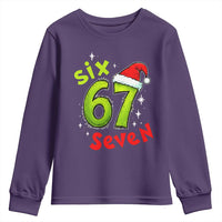 Six Seven Christmas Meme Youth Sweatshirt Funny Green Grinchy 6 7 with Santa Hat - Wonder Print Shop