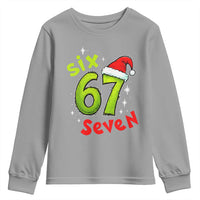 Six Seven Christmas Meme Youth Sweatshirt Funny Green Grinchy 6 7 with Santa Hat - Wonder Print Shop