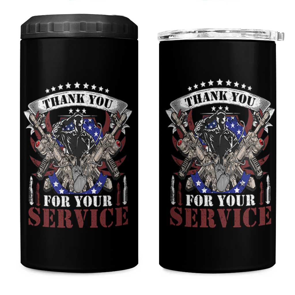 Patriotic Memorial Day 4 in 1 Can Cooler Tumbler Thank You For Your Service Veterans Remembrance