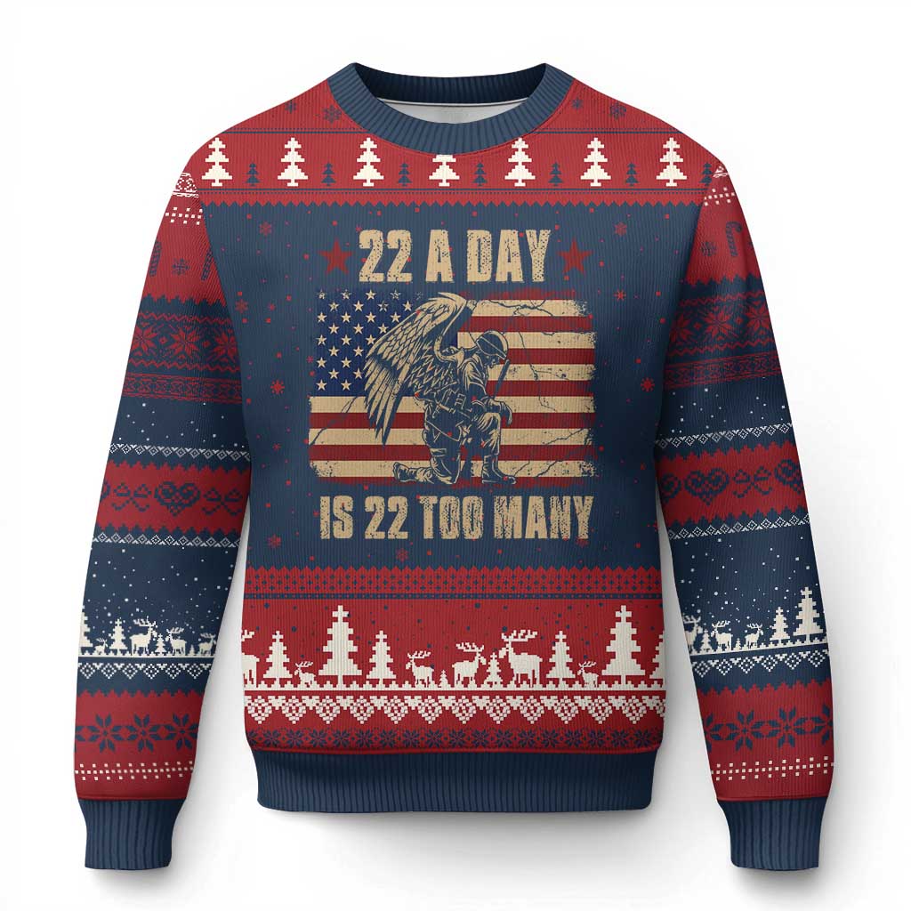 American Veteran Ugly Christmas Sweater 22 A Day Is 22 Too Many Veteran Lives Matter - Wonder Print Shop