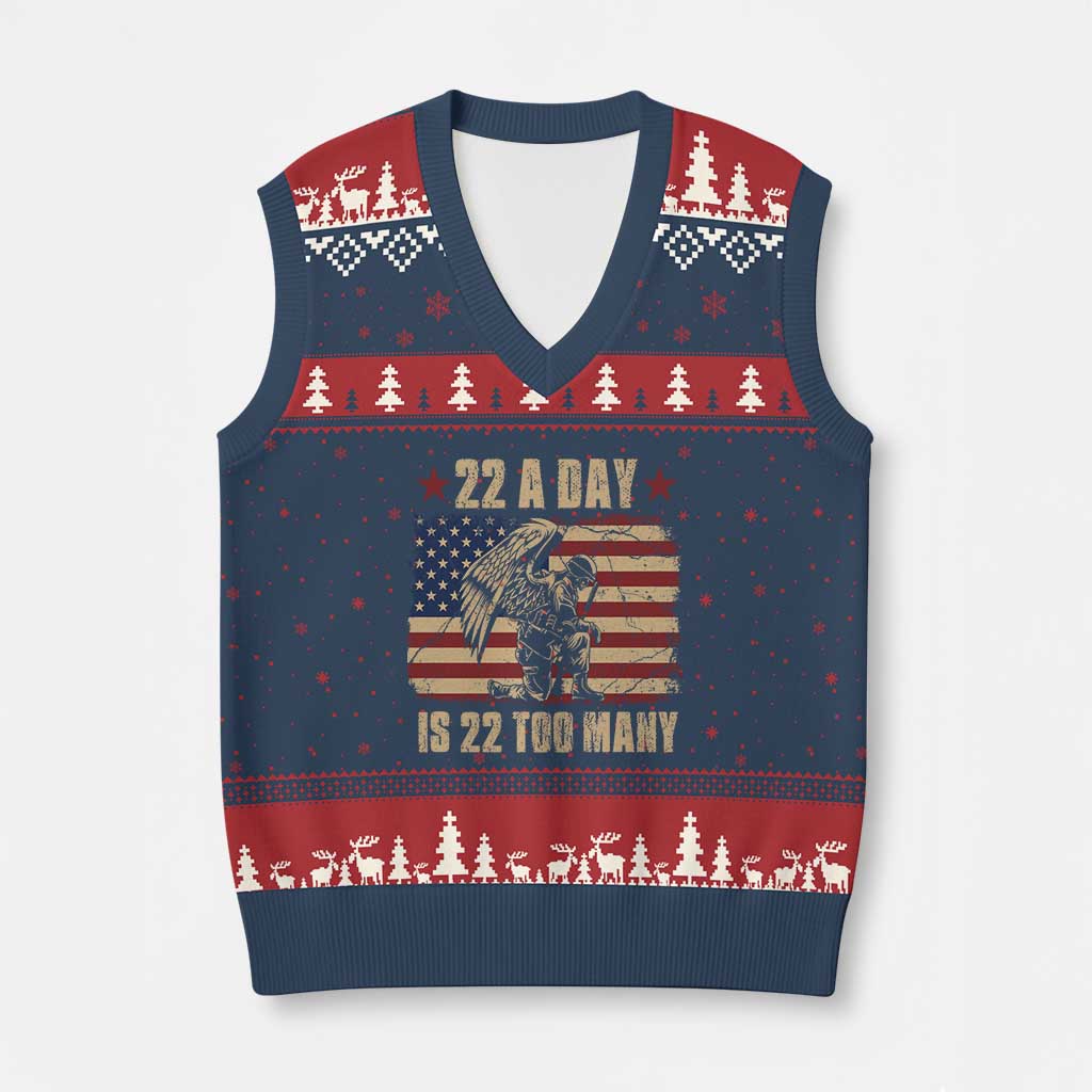 American Veteran V-Neck Knit Sweater Vest 22 A Day Is 22 Too Many Veteran Lives Matter - Wonder Print Shop