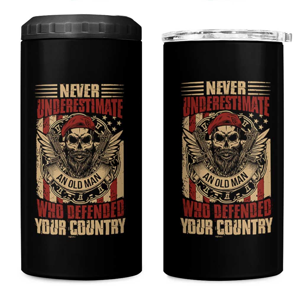 American Veteran 4 in 1 Can Cooler Tumbler Never Underestimate An Old Man Who Defended Your Country
