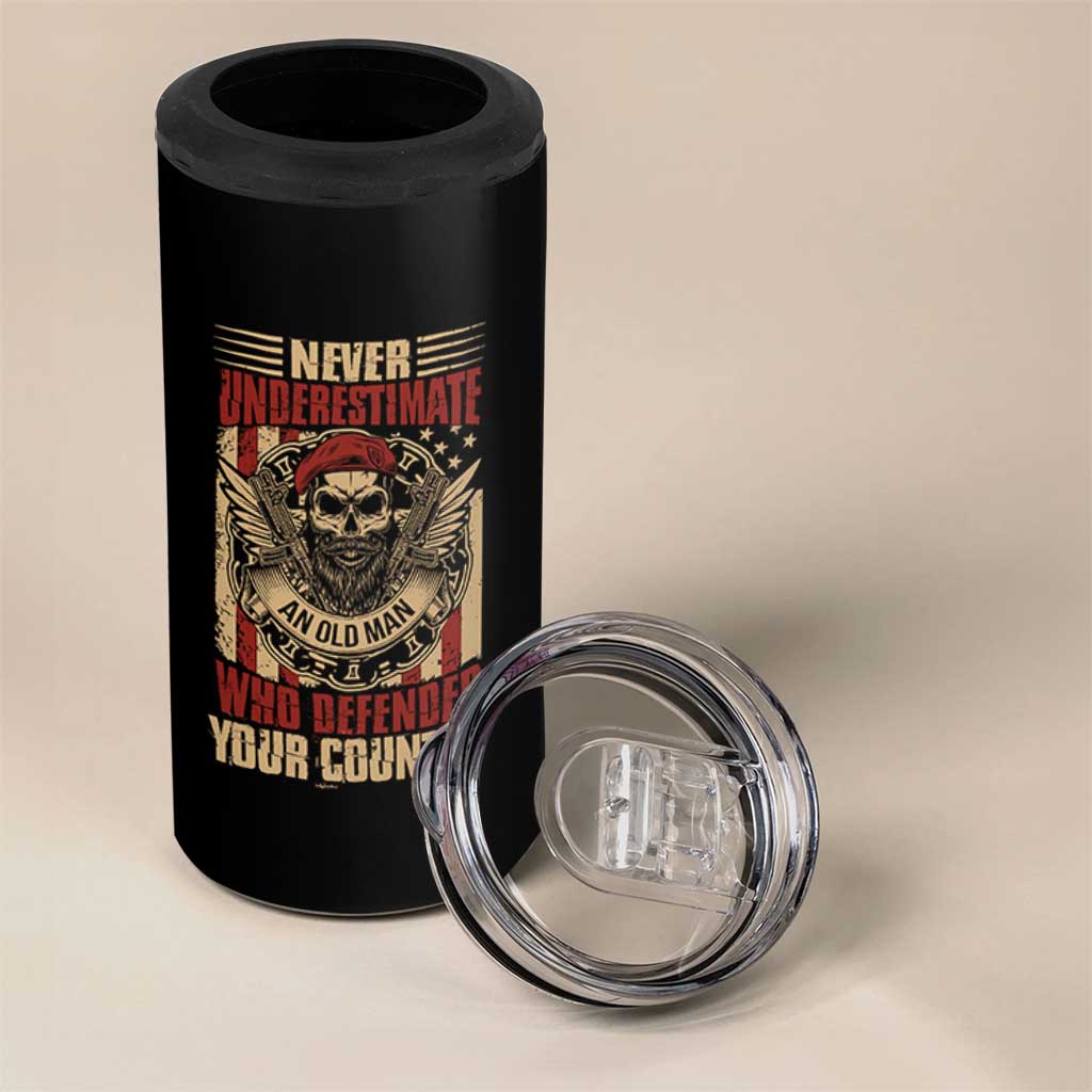 American Veteran 4 in 1 Can Cooler Tumbler Never Underestimate An Old Man Who Defended Your Country