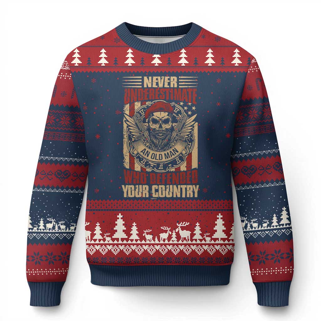 American Veteran Ugly Christmas Sweater Never Underestimate An Old Man Who Defended Your Country - Wonder Print Shop