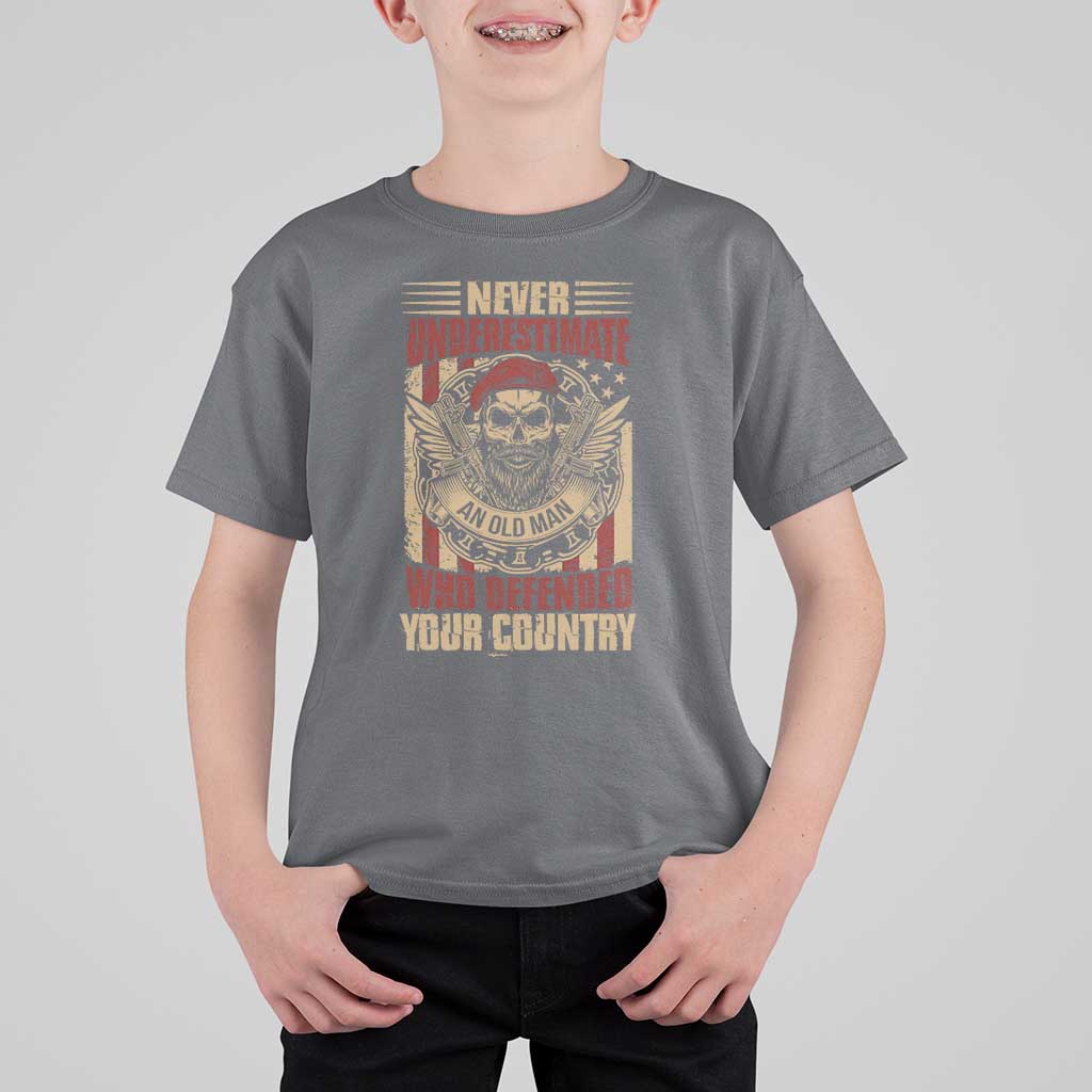 American Veteran T Shirt For Kid Never Underestimate An Old Man Who Defended Your Country