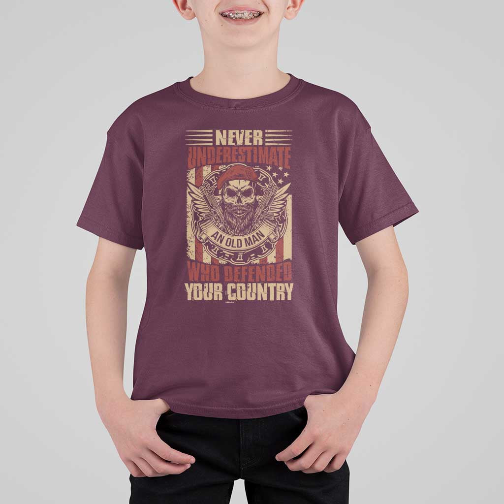 American Veteran T Shirt For Kid Never Underestimate An Old Man Who Defended Your Country
