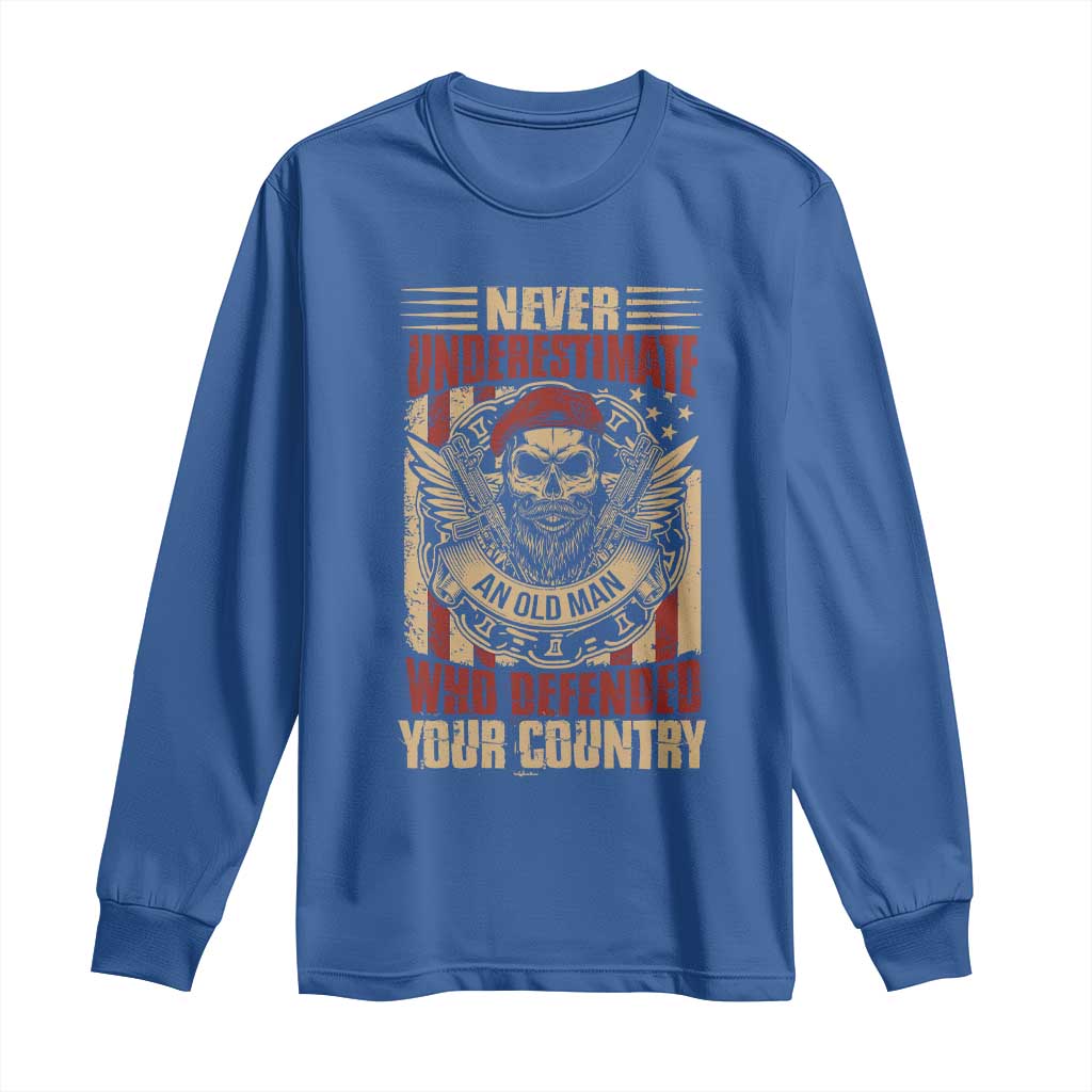 American Veteran Long Sleeve Shirt Never Underestimate An Old Man Who Defended Your Country