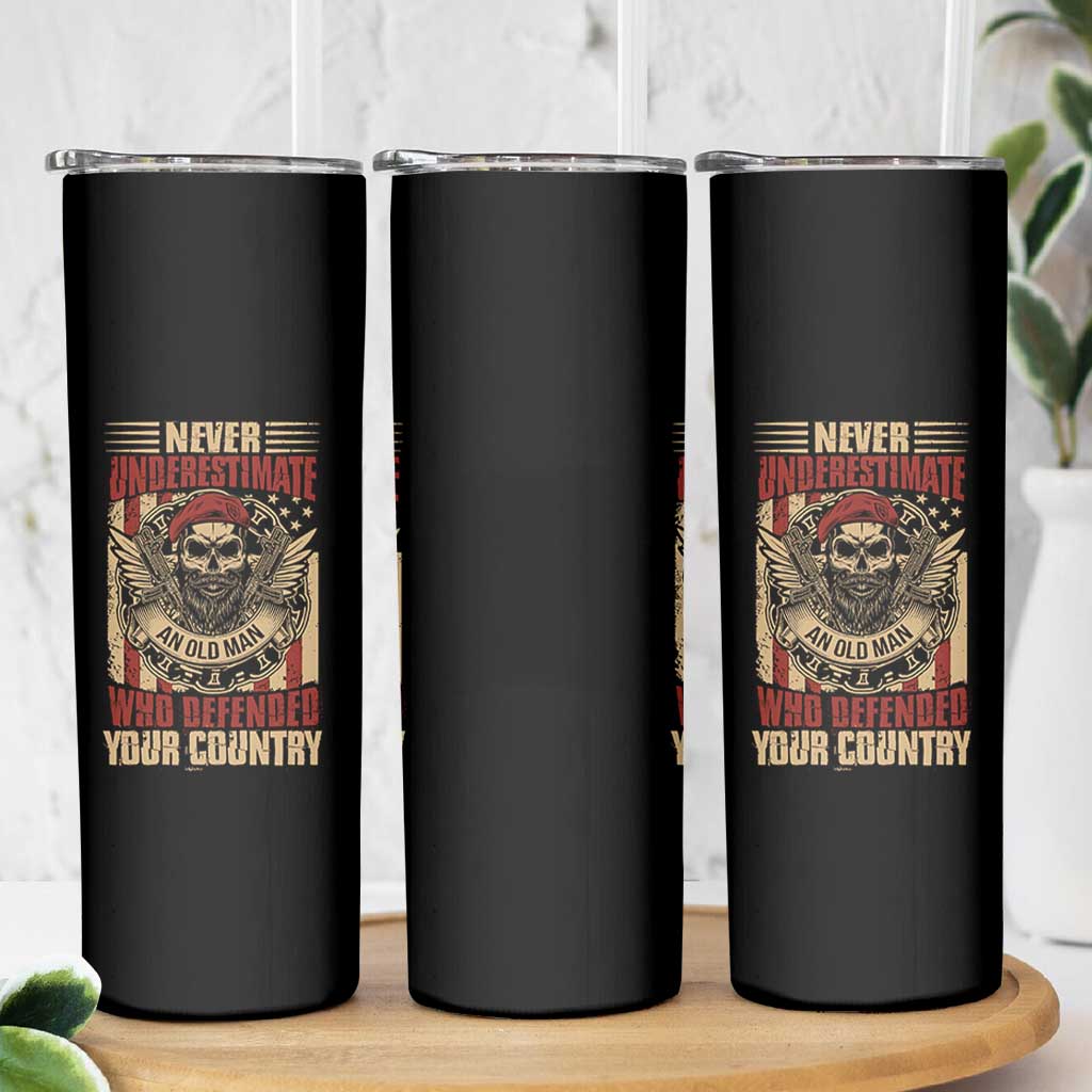 American Veteran Skinny Tumbler Never Underestimate An Old Man Who Defended Your Country
