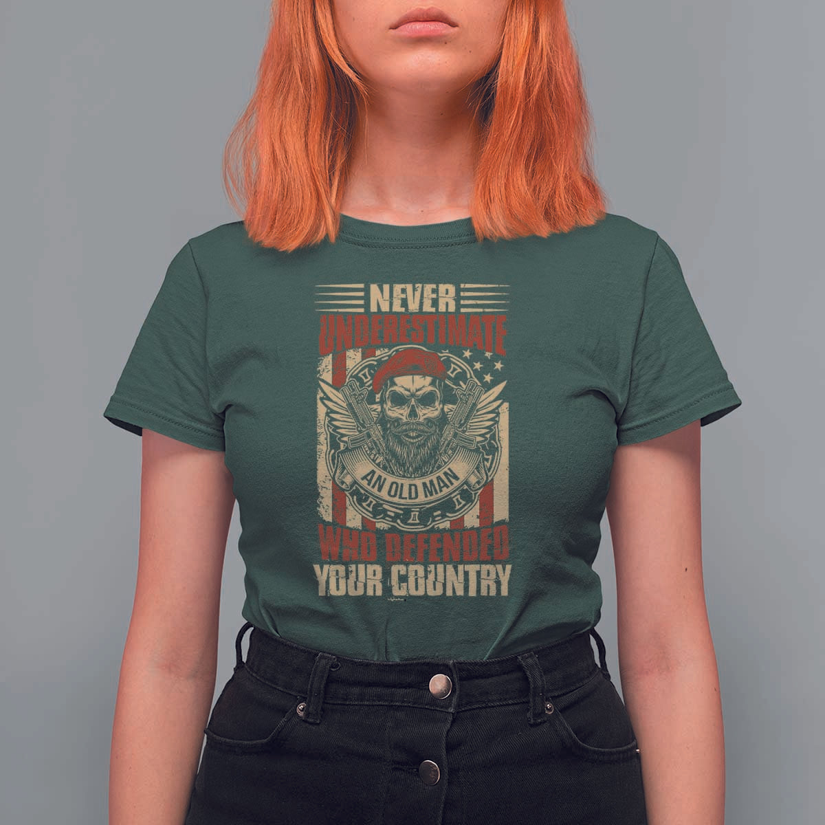 American Veteran T Shirt For Women Never Underestimate An Old Man Who Defended Your Country