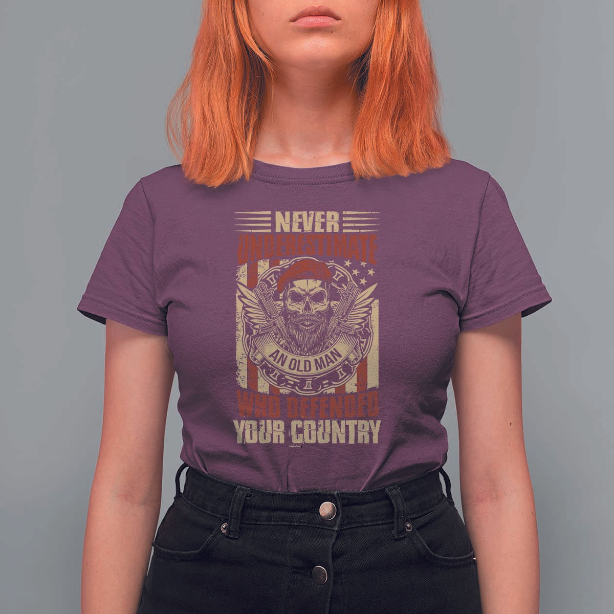 American Veteran T Shirt For Women Never Underestimate An Old Man Who Defended Your Country