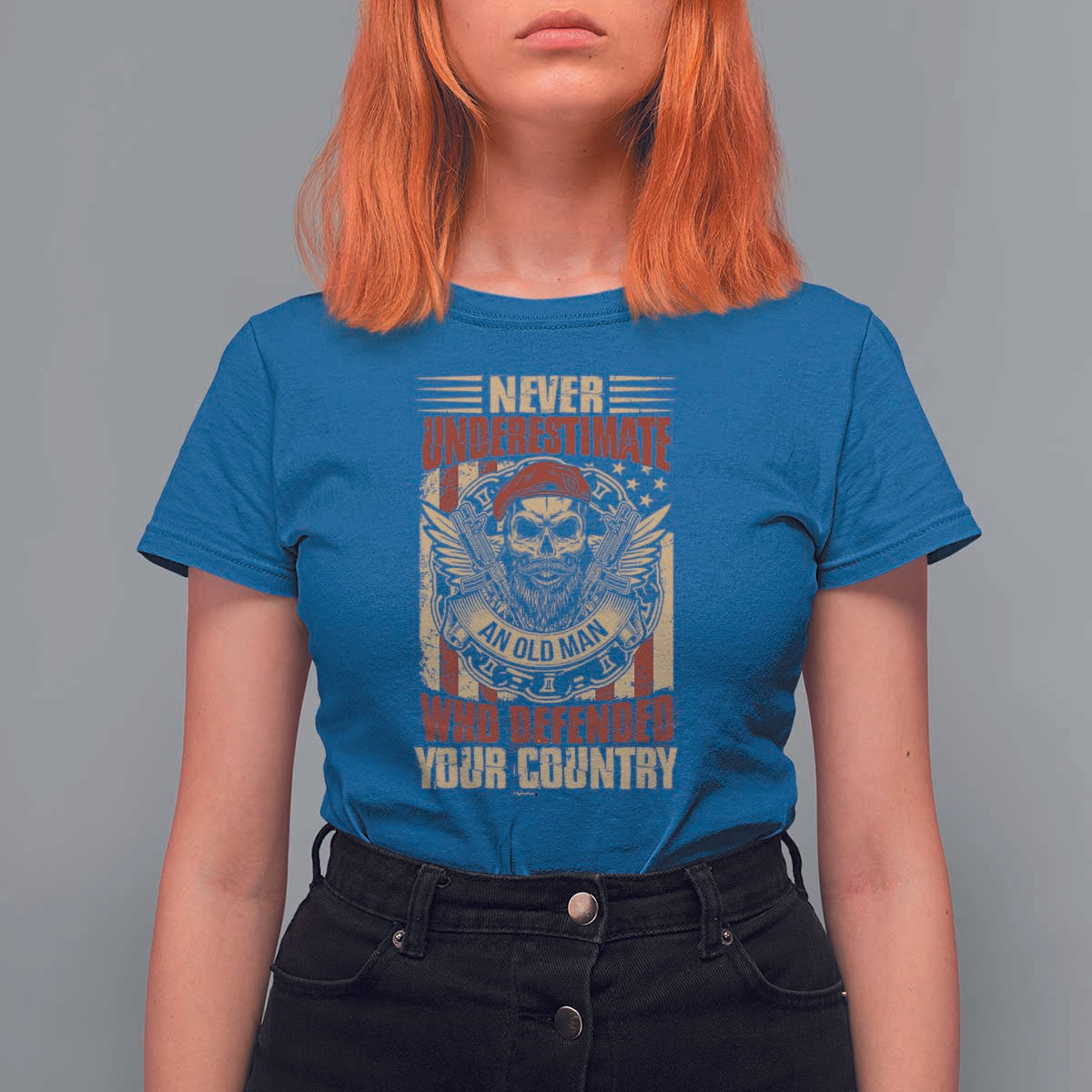 American Veteran T Shirt For Women Never Underestimate An Old Man Who Defended Your Country