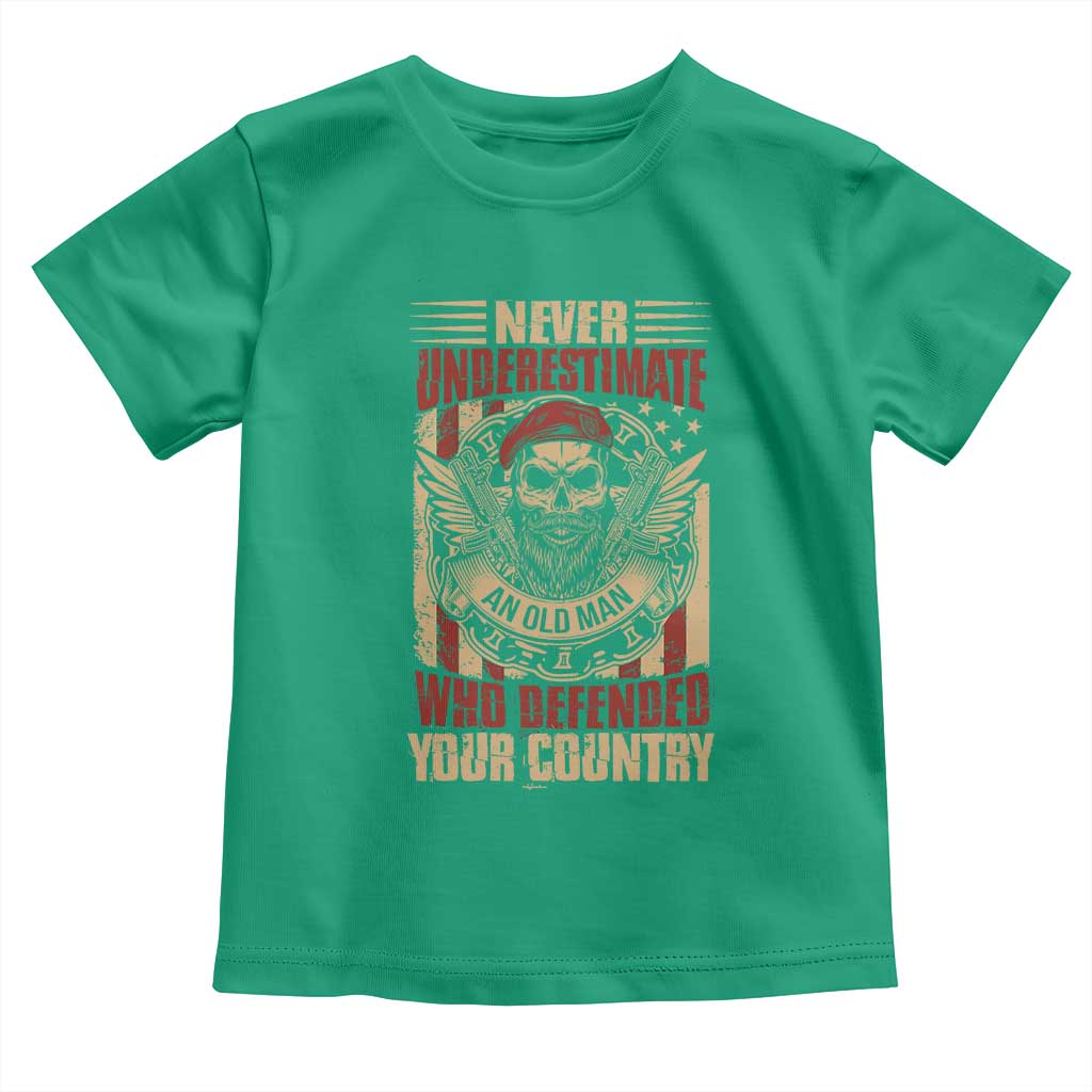 American Veteran Toddler T Shirt Never Underestimate An Old Man Who Defended Your Country