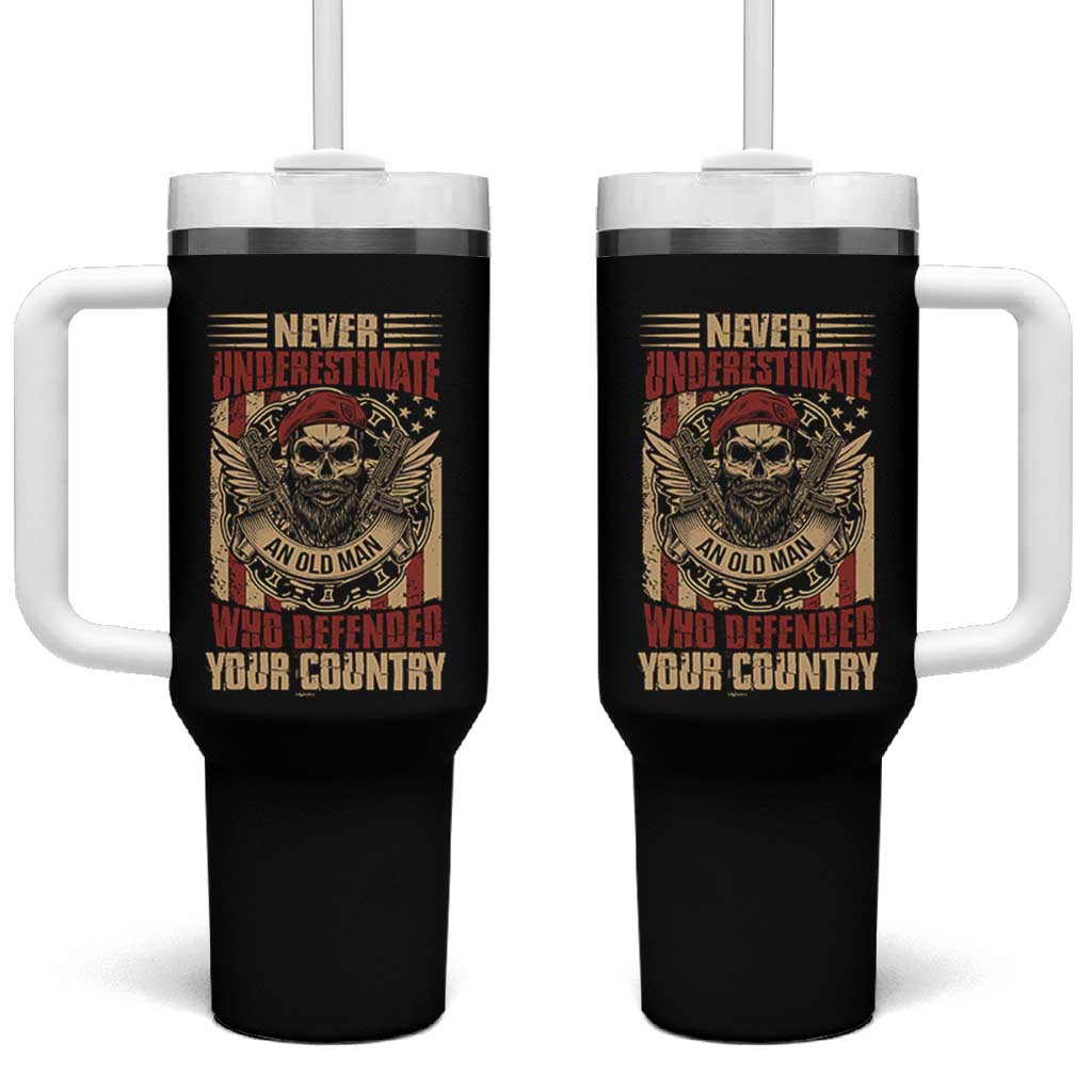 American Veteran Tumbler With Handle Never Underestimate An Old Man Who Defended Your Country