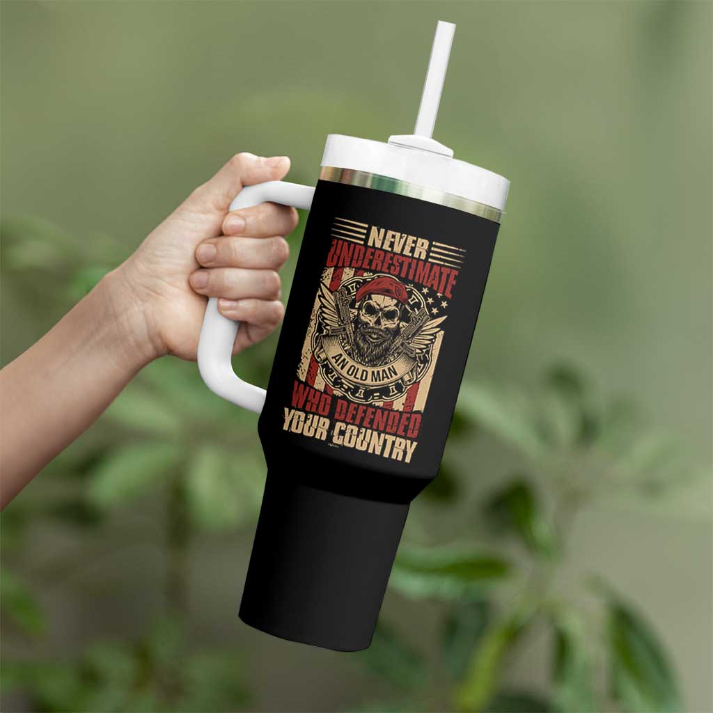 American Veteran Tumbler With Handle Never Underestimate An Old Man Who Defended Your Country