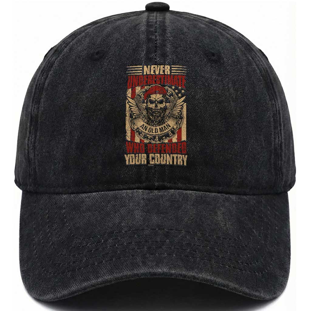 American Veteran Washed Cotton Baseball Cap Never Underestimate An Old Man Who Defended Your Country