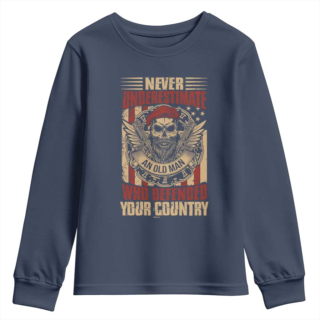 American Veteran Youth Sweatshirt Never Underestimate An Old Man Who Defended Your Country