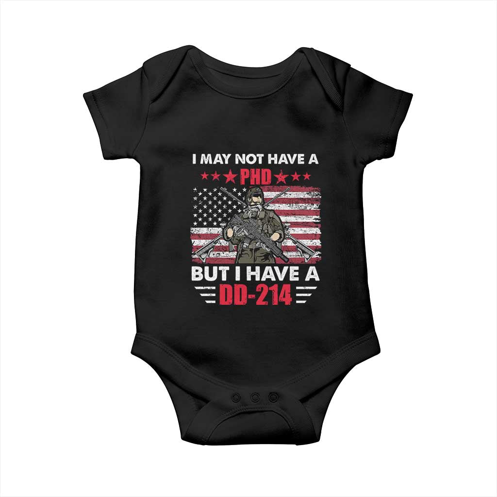 American Veteran Baby Onesie I May Not Have A PhD But Have A DD-214 US Bald Eagle