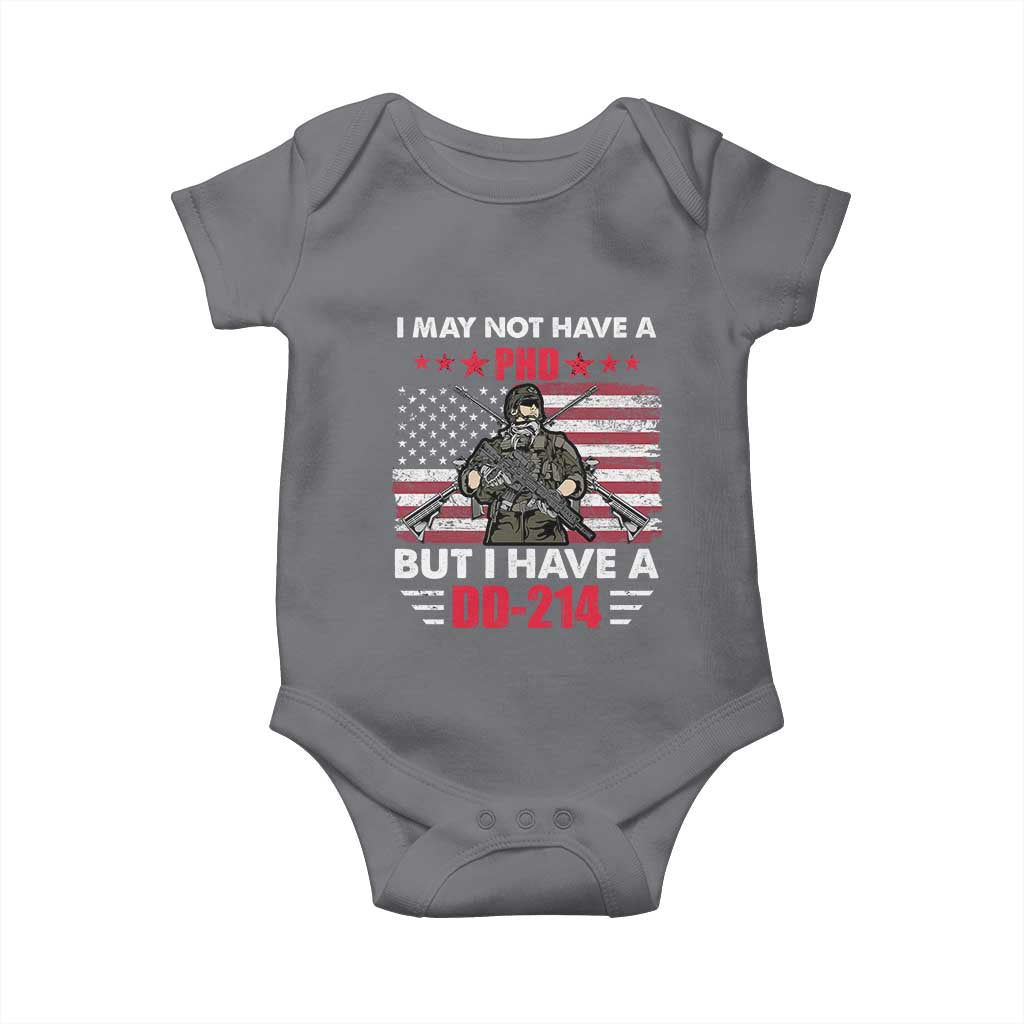 American Veteran Baby Onesie I May Not Have A PhD But Have A DD-214 US Bald Eagle