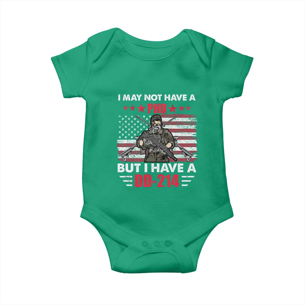 American Veteran Baby Onesie I May Not Have A PhD But Have A DD-214 US Bald Eagle