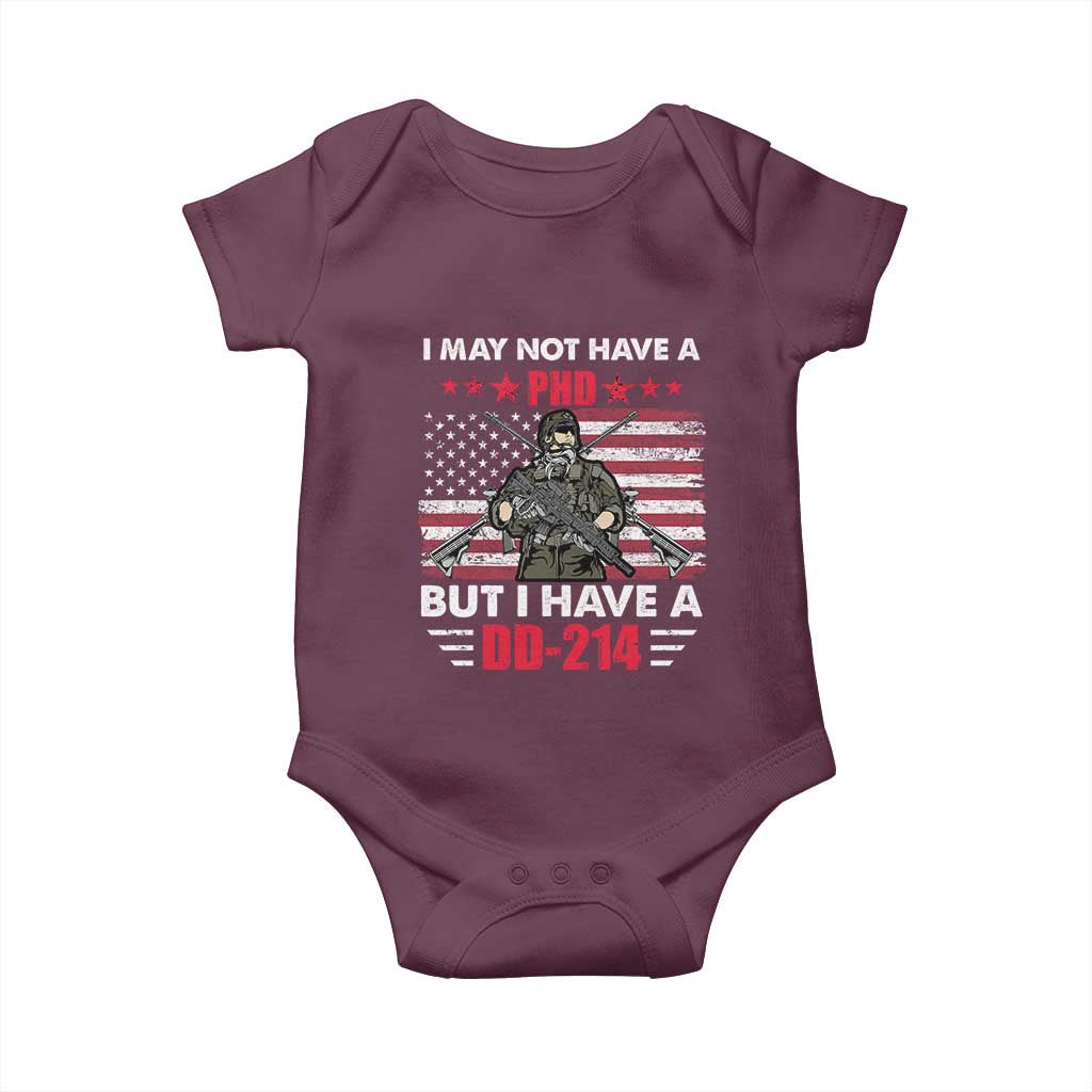 American Veteran Baby Onesie I May Not Have A PhD But Have A DD-214 US Bald Eagle