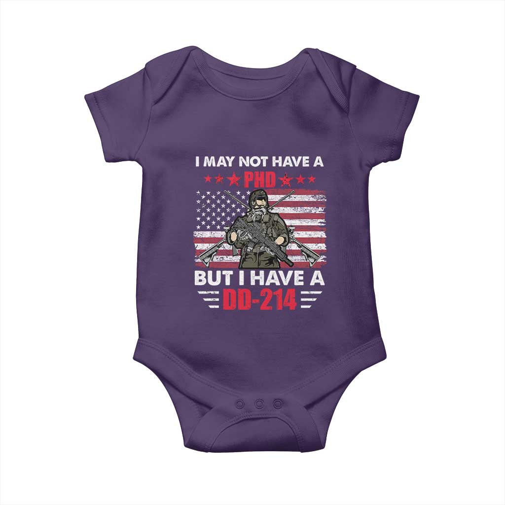 American Veteran Baby Onesie I May Not Have A PhD But Have A DD-214 US Bald Eagle