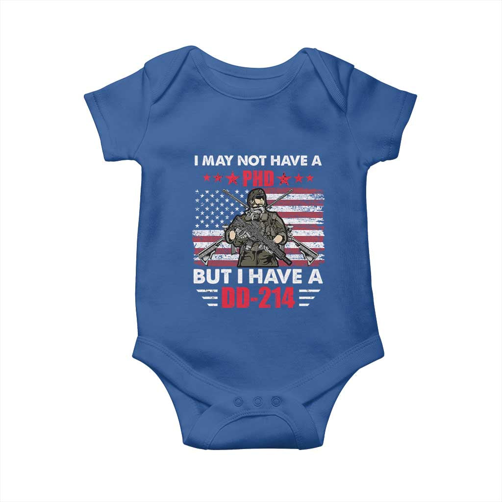 American Veteran Baby Onesie I May Not Have A PhD But Have A DD-214 US Bald Eagle
