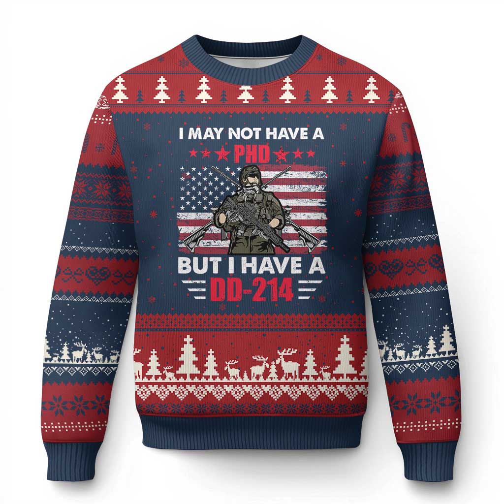 American Veteran Ugly Christmas Sweater I May Not Have A PhD But Have A DD-214 US Bald Eagle - Wonder Print Shop