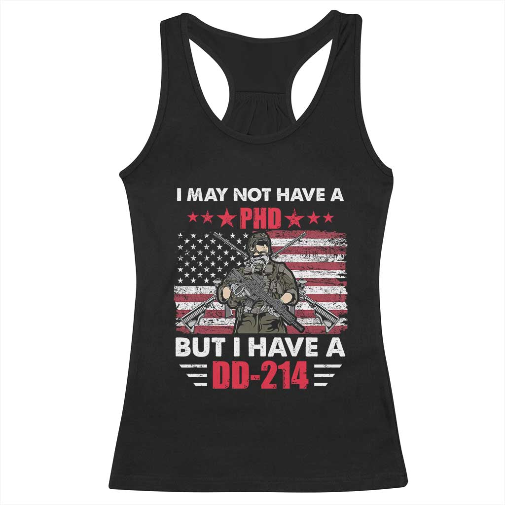 American Veteran Racerback Tank Top I May Not Have A PhD But Have A DD-214 US Bald Eagle