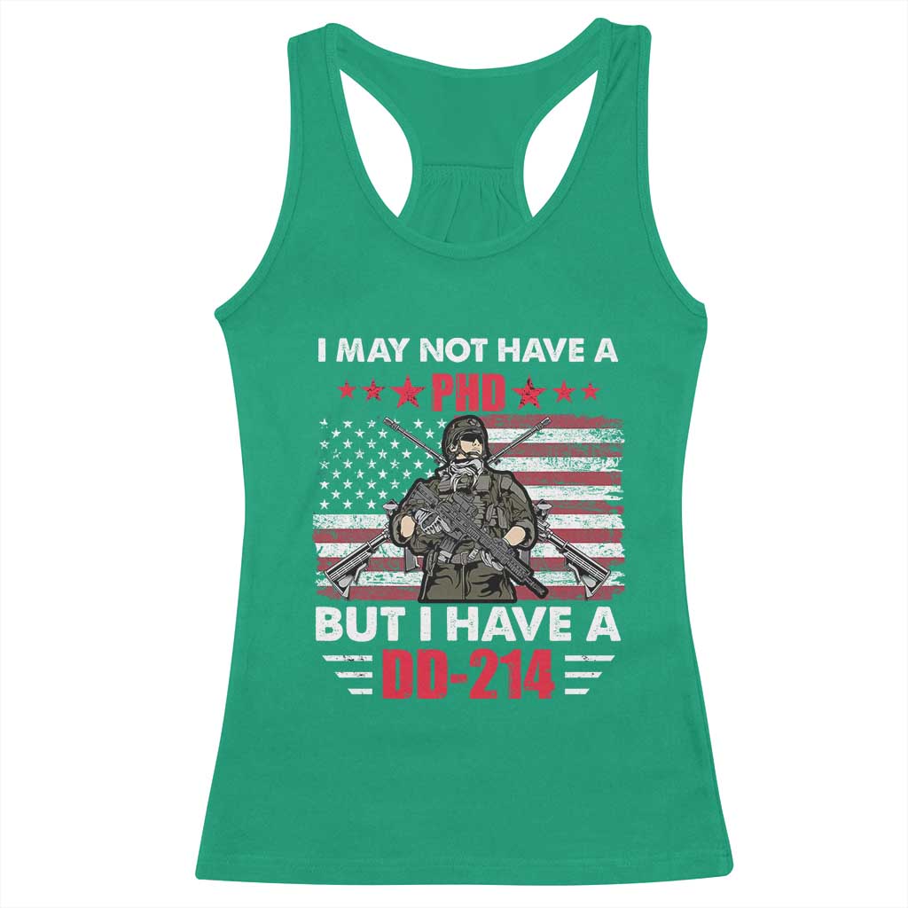 American Veteran Racerback Tank Top I May Not Have A PhD But Have A DD-214 US Bald Eagle