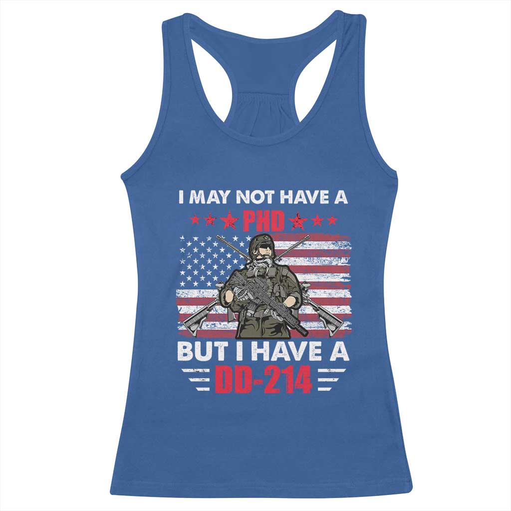 American Veteran Racerback Tank Top I May Not Have A PhD But Have A DD-214 US Bald Eagle
