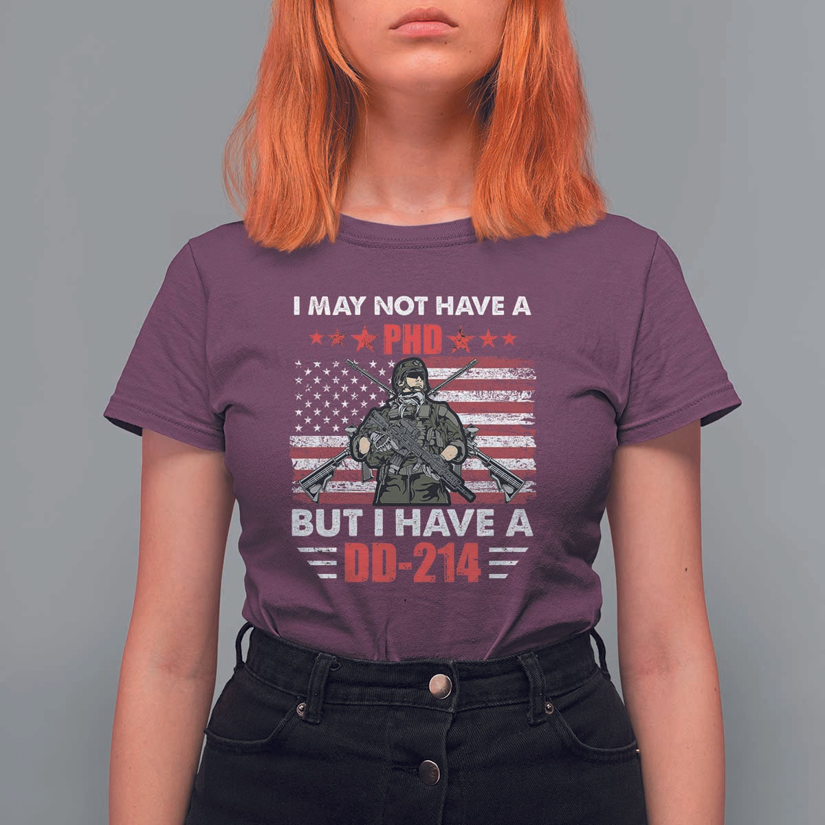 American Veteran T Shirt For Women I May Not Have A PhD But Have A DD-214 US Bald Eagle
