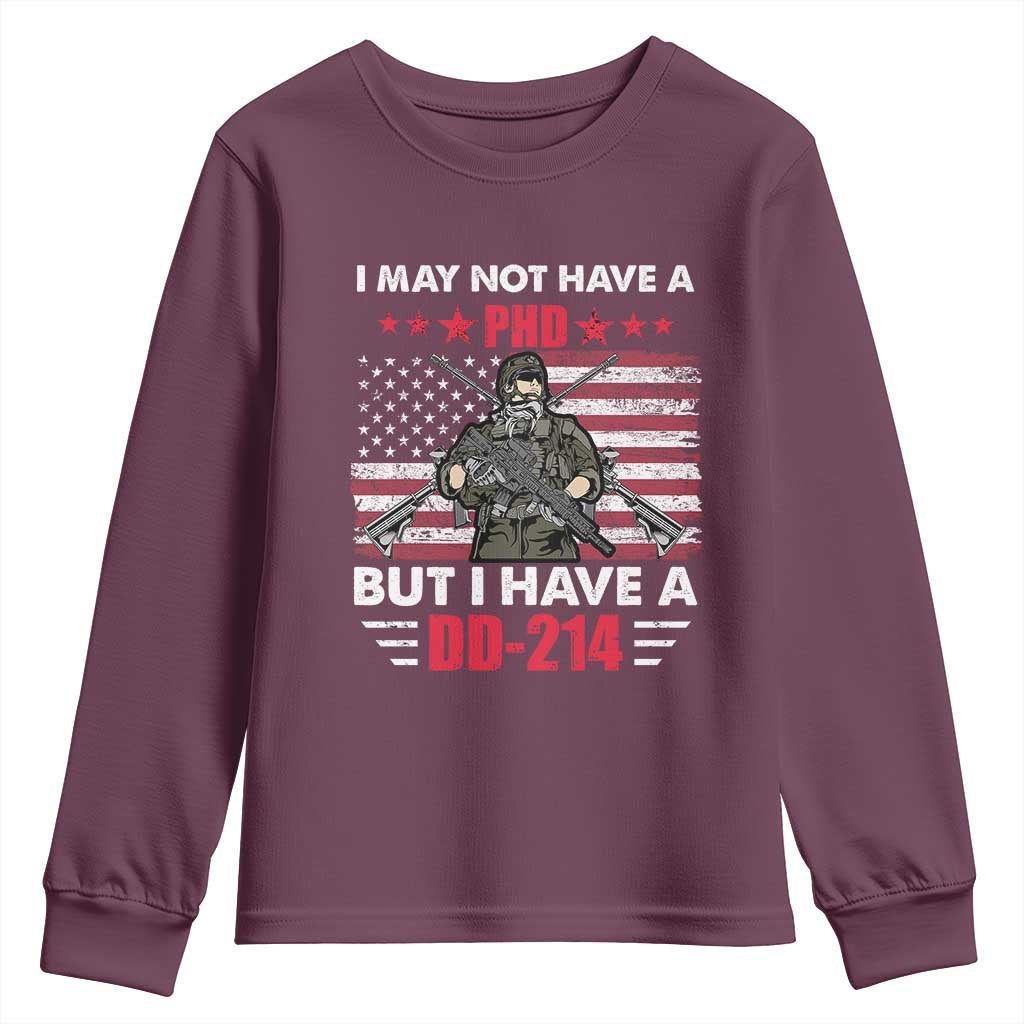 American Veteran Youth Sweatshirt I May Not Have A PhD But Have A DD-214 US Bald Eagle