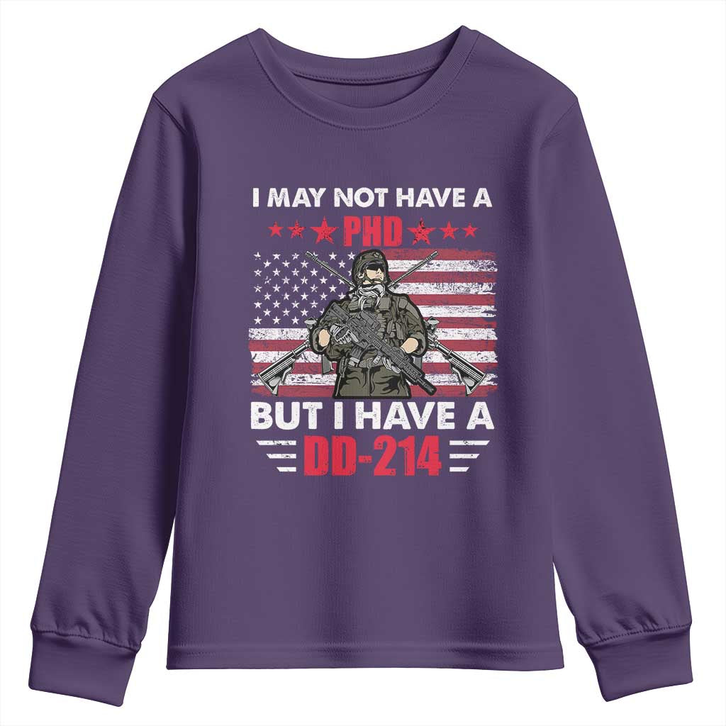 American Veteran Youth Sweatshirt I May Not Have A PhD But Have A DD-214 US Bald Eagle