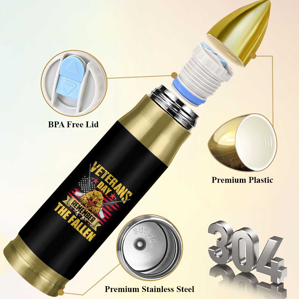 Veterans Day Bullet Tumbler Remember The Fallen US Flag Eagle Honor Heroes