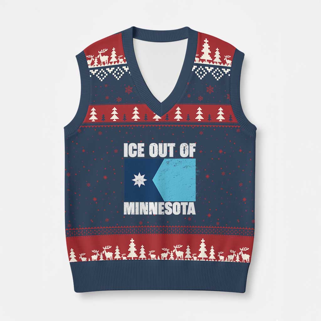 Ice Out Of Minnesota V-Neck Knit Sweater Vest State Flag Minneapolis Justice and Resistance