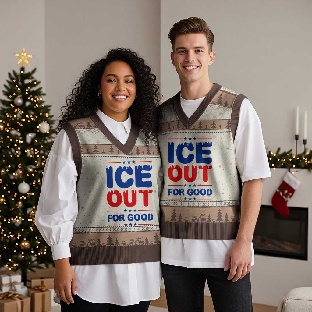 Ice Out For Good Protest V-Neck Knit Sweater Vest Justice Against Ice Political Resistance